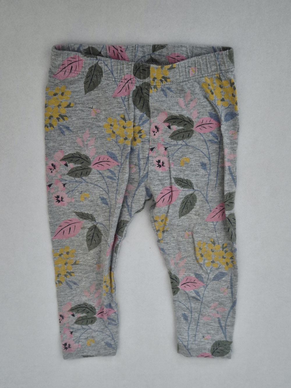 12m GAP Grey Floral Leggings with Pink & Yellow Flowers - 12 Months Baby Toddler